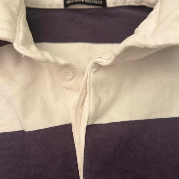 Brandy Melville Navy Blue White Striped Long Sleeve Polo Shirt Cropped - Picture 3 of 9